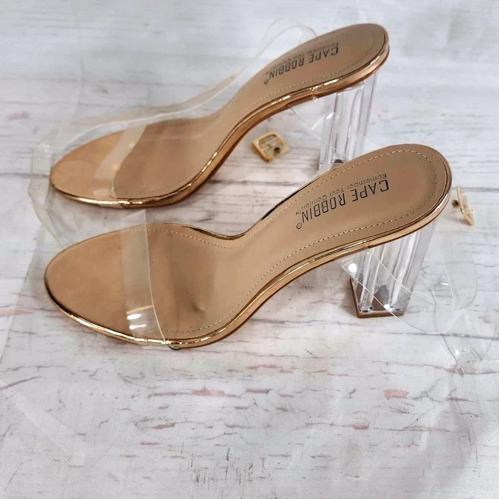 Cape Robbin Lucite Clear Strappy Block Chunky Heels - Women's Size 10M